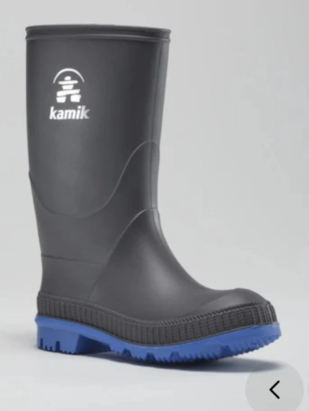Kamik Stomp Rain Boots Youth Size 4 Charcoal Blue NWOT Made in Canada Waterproof
